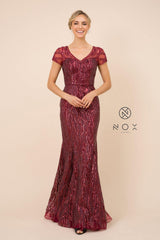 Long Prom Dress Sequin Print Trumpet Gown
