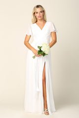 Long Short Sleeve Mother of the Bride Chiffon Dress