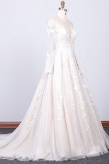Appliques met lange mouwen kant tule a-line trouwjurk