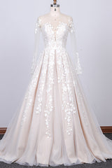 Appliques met lange mouwen kant tule a-line trouwjurk