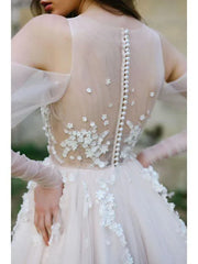 Boho Beach Long Sleeve Cold Shoulder Rustic Wedding Dresses