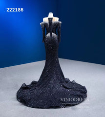 Long Sleeve Black Wedding Dresses Beaded Pageant Dress 222186