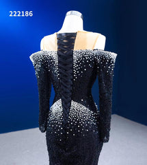 Long Sleeve Black Wedding Dresses Beaded Pageant Dress 222186