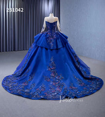 Long Sleeve Blue Ball Gown Wedding Dresses 231042
