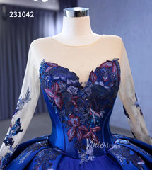 Long Sleeve Blue Ball Gown Wedding Dresses 231042