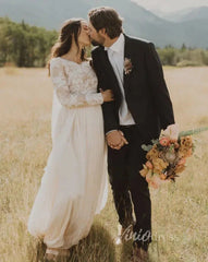Long Sleeve Boho Wedding Dresses Rustic Country Wedding Dress Viniodress VW1111