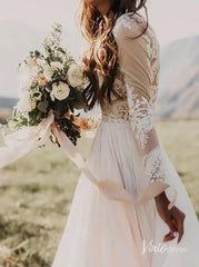 Long Sleeve Boho Wedding Dresses Rustic Country Wedding Dress Viniodress VW1111
