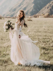 Long Sleeve Boho Wedding Dresses Rustic Country Wedding Dress Viniodress VW1111