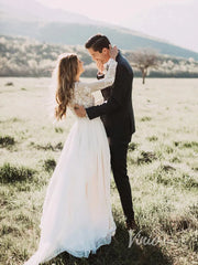 Long Sleeve Boho Wedding Dresses Rustic Country Wedding Dress Viniodress VW1111