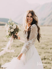 Long Sleeve Boho Wedding Dresses Rustic Country Wedding Dress Viniodress VW1111