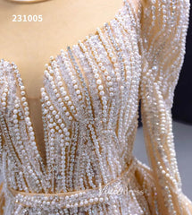 Long Sleeve Champagne Wedding Dresses Removable Overskirt Pageant Gown 231005
