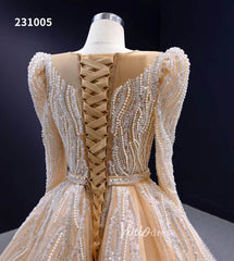 Long Sleeve Champagne Wedding Dresses Removable Overskirt Pageant Gown 231005