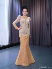 Long Sleeve Champagne Wedding Dresses Removable Overskirt Pageant Gown 231005