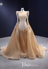 Long Sleeve Champagne Wedding Dresses Removable Overskirt Pageant Gown 231005