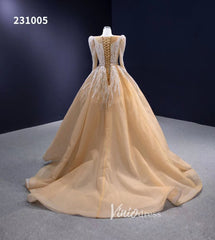 Long Sleeve Champagne Wedding Dresses Removable Overskirt Pageant Gown 231005