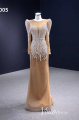 Long Sleeve Champagne Wedding Dresses Removable Overskirt Pageant Gown 231005