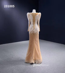 Long Sleeve Champagne Wedding Dresses Removable Overskirt Pageant Gown 231005