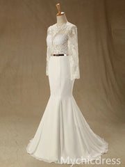 Hot Real Lace Wedding Dresses Long Sleeves Mermaid Gown