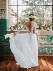 Long Sleeve Country Wedding Dresses Backless Fall Wedding Dress VW1079