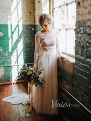 Long Sleeve Country Wedding Dresses Backless Fall Wedding Dress VW1079