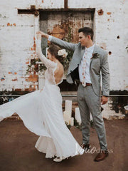 Long Sleeve Country Wedding Dresses Backless Fall Wedding Dress VW1079
