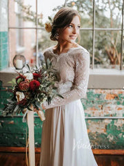 Long Sleeve Country Wedding Dresses Backless Fall Wedding Dress VW1079