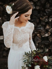 Long Sleeve Country Wedding Dresses Backless Fall Wedding Dress VW1079