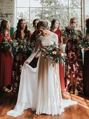 Long Sleeve Country Wedding Dresses Backless Fall Wedding Dress VW1079