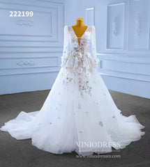 Long Sleeve Floral Wedding Dresses A-line Modern Wedding Gown 222199