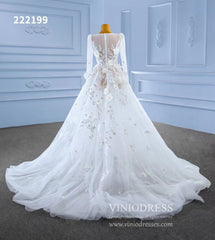 Long Sleeve Floral Wedding Dresses A-line Modern Wedding Gown 222199