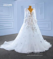 Long Sleeve Floral Wedding Dresses A-line Modern Wedding Gown 222199
