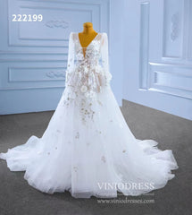 Long Sleeve Floral Wedding Dresses A-line Modern Wedding Gown 222199