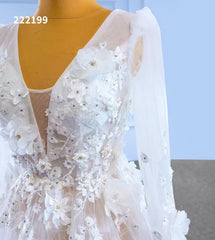 Long Sleeve Floral Wedding Dresses A-line Modern Wedding Gown 222199