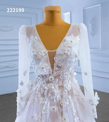 Long Sleeve Floral Wedding Dresses A-line Modern Wedding Gown 222199