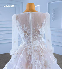 Long Sleeve Floral Wedding Dresses A-line Modern Wedding Gown 222199