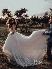 Long Sleeve Floral Wedding Dresses Rustic Bridal Dress Viniodress VW1117