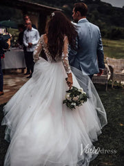 Long Sleeve Floral Wedding Dresses Rustic Bridal Dress Viniodress VW1117