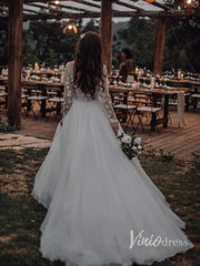 Long Sleeve Floral Wedding Dresses Rustic Bridal Dress Viniodress VW1117