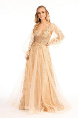 Long Sleeve Formal Glitter Evening Prom Dress
