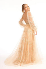 Long Sleeve Formal Glitter Evening Prom Dress