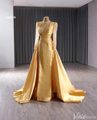 Long Sleeve Gold Formal Dresses Overskirt Wedding Dress with slit Open Back 241104