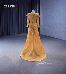 Long Sleeve Gold Wedding Dresses Removable Overskirt Pageant Dress 222138