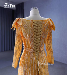 Long Sleeve Gold Wedding Dresses Removable Overskirt Pageant Dress 222138