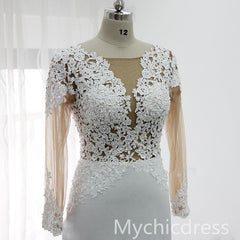 Mermaid Lace Long Sleeves Brial Wears Appliques Tulle Gowns