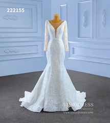 Long Sleeve Lace Mermaid Wedding Dresses 222155