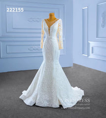Long Sleeve Lace Mermaid Wedding Dresses 222155