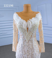 Long Sleeve Lace Mermaid Wedding Dresses with Pearls 222196