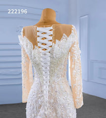 Long Sleeve Lace Mermaid Wedding Dresses with Pearls 222196