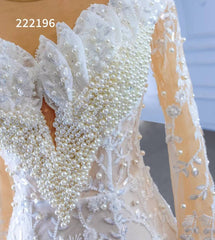 Long Sleeve Lace Mermaid Wedding Dresses with Pearls 222196