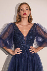 Cinderella Divine CD0182 Long Sleeve Mother of the Bride Long Tulle Dress